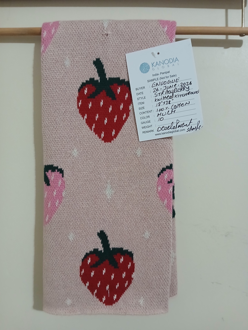 Pink Strawberry Knit Kitchen towel